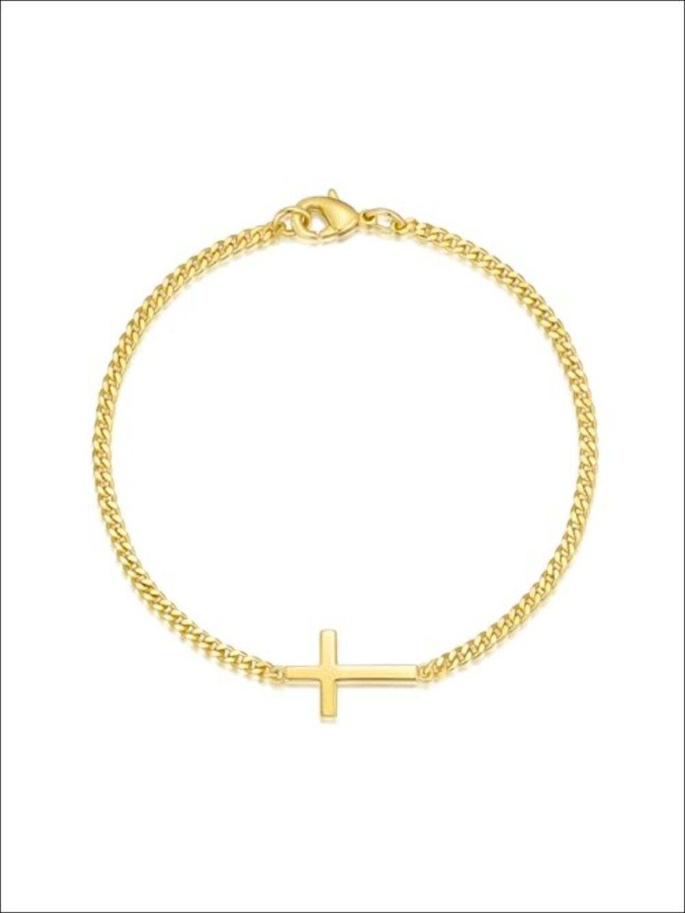 14K Gold Plated Cuban Link Cross Charm Bracelet for Women